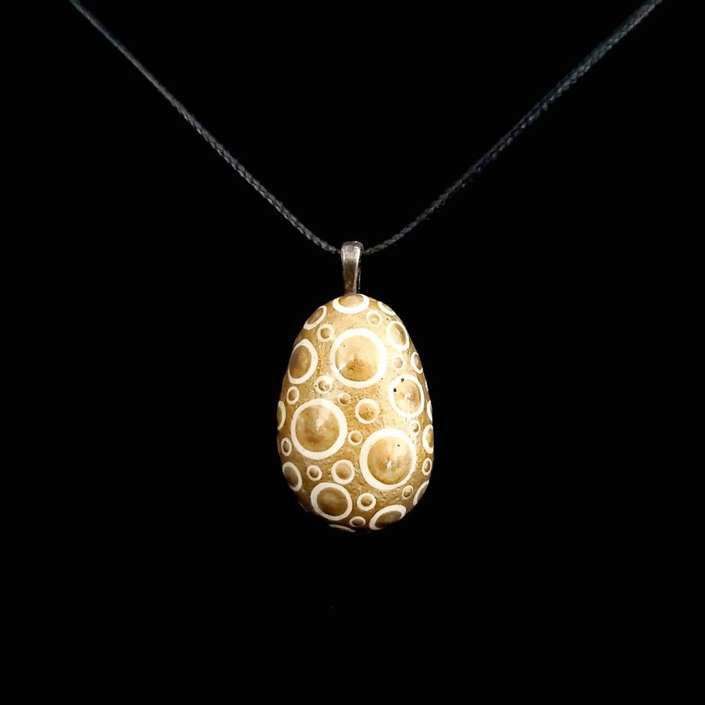 Hand Painted Dot Art Pendant. Gold with Parchment and Gold Spheres